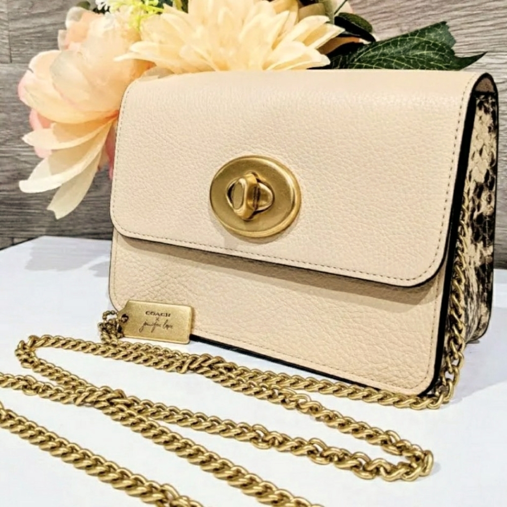 NWT Coach Jennifer Lopez CREAM SNAKESKIN GOLD Crossbody EXTREMLY RARE